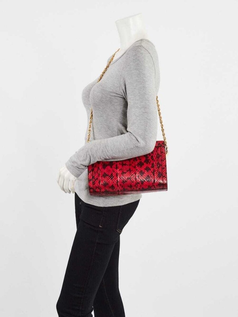 Gucci Red/Black Snakeskin Ophidia Small Shoulder Bag